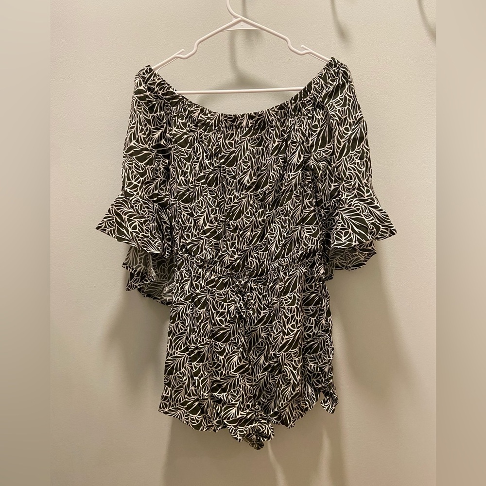 Express green and white printed romper